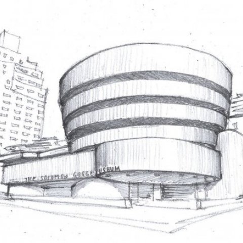 Esquisso do Museu Guggenheim, em Nova Iorque, desenhado pelo arquiteto Frank Lloyd Wright